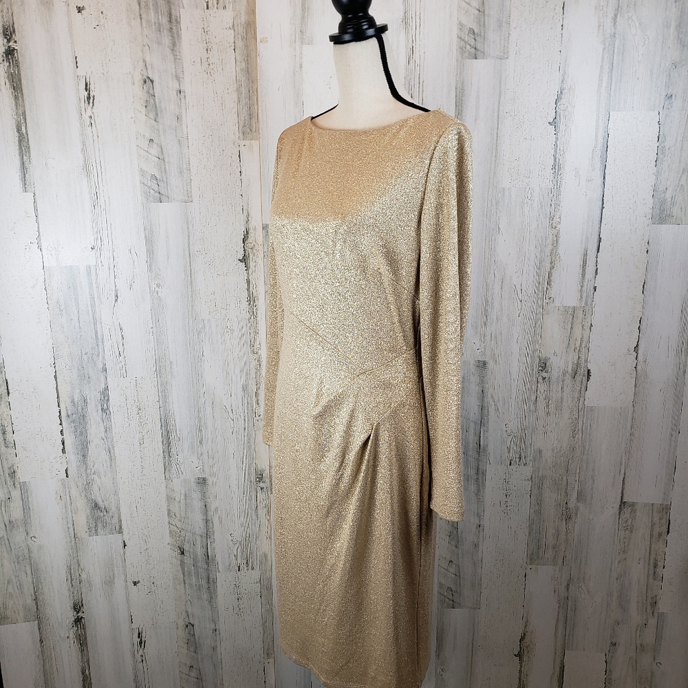 Ralph Lauren Gold Shimmer Holiday Dress Sz 10 - Picture 4 of 10